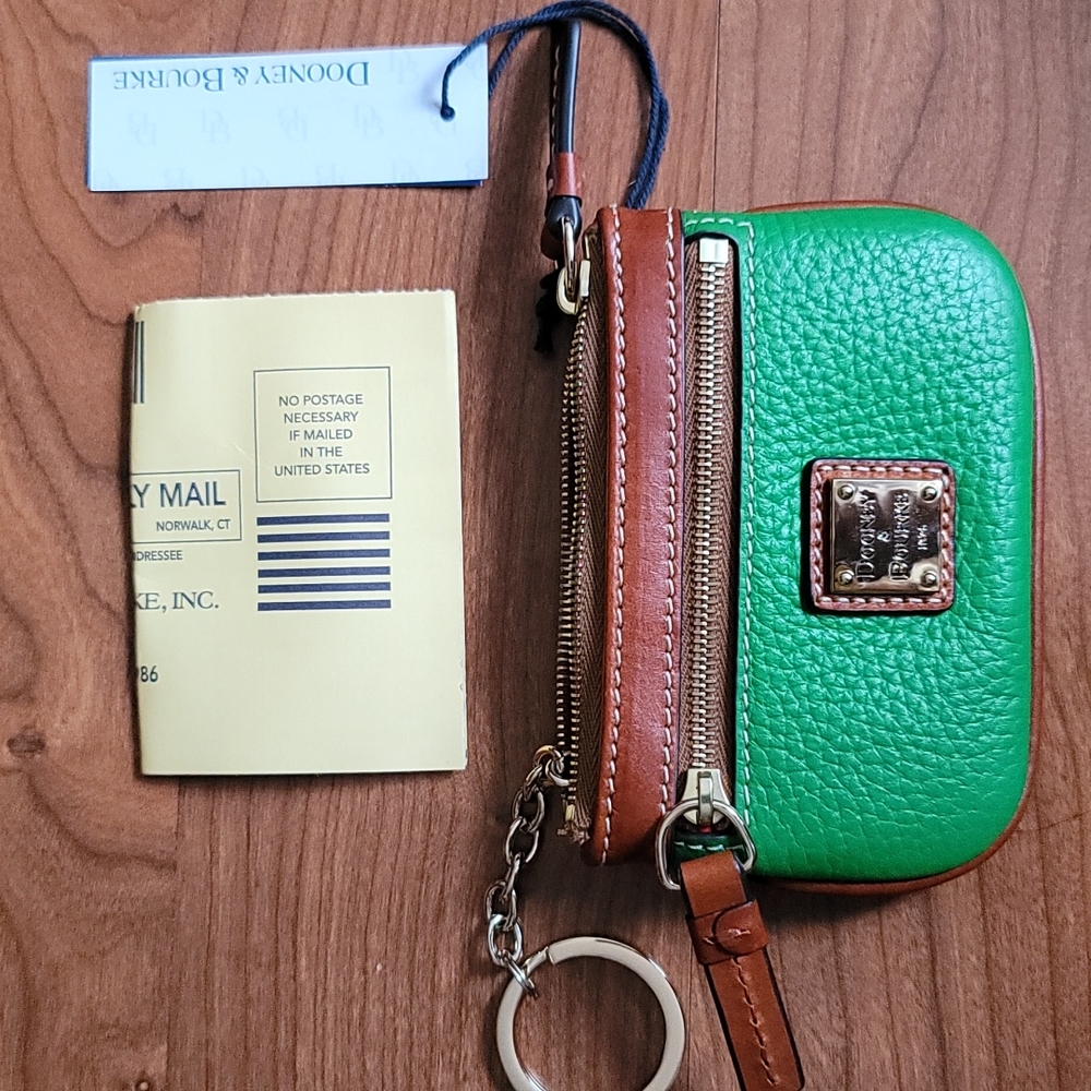 DOONEY & BOURKE Pebble Grain Kelly Green Leather Coin Case - Picture 3 of 7